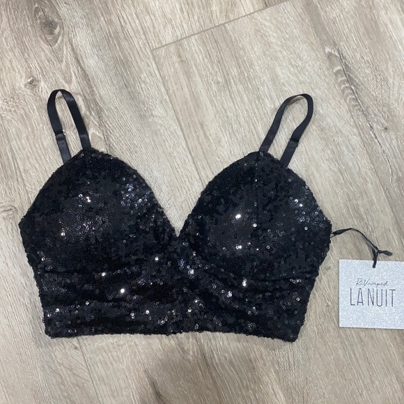 sequin black cropped top - Picture 1 of 4